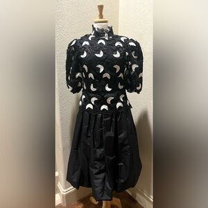 VTG 80s Richilene New York Black White Floral  Lace Bubble Formal Dress Sz 4